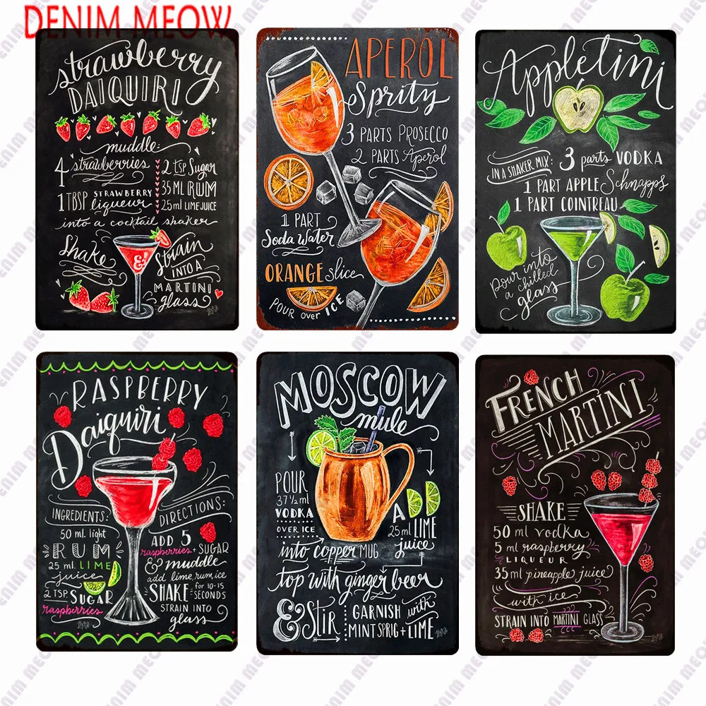 

Cocktail Metal Signs, Ice Cold Drink, Strawberry Daiquiri Plaque, Vintage Blackbord, Drawing Bar, Pub Posters, Home Decor, WY4