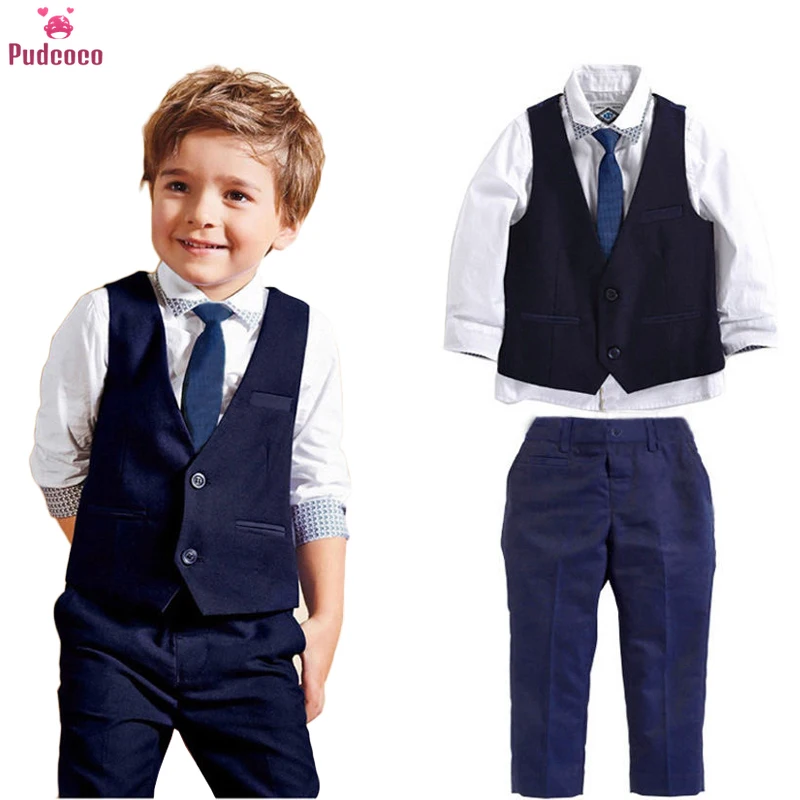 3pcs Set Autumn Children\'s Leisure Clothing Sets Baby Boy Clothes Vest Gentleman Suit for Weddings Formal Clothing Suits