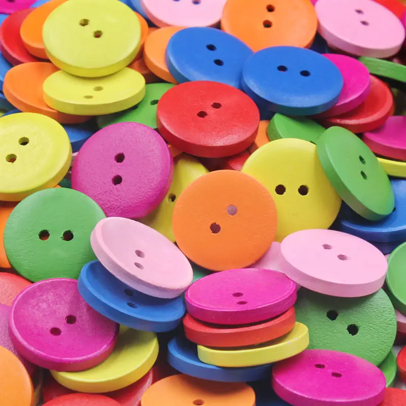 25pcs 15-25mm 2-Hole Multicolor Round Wooden Decorative Buttons Suitable for Sewing Clip Arts and Crafts Diy Handmade Decoration