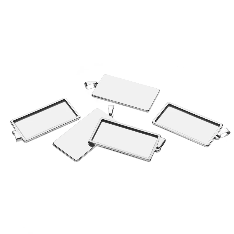 2 stücke Edelstahl Rechteck Blank Lünette Tray 10x3 0/18x38mm Anhänger Cabochon Basis Für DIY jewlery Herstellung Halskette Zubehör