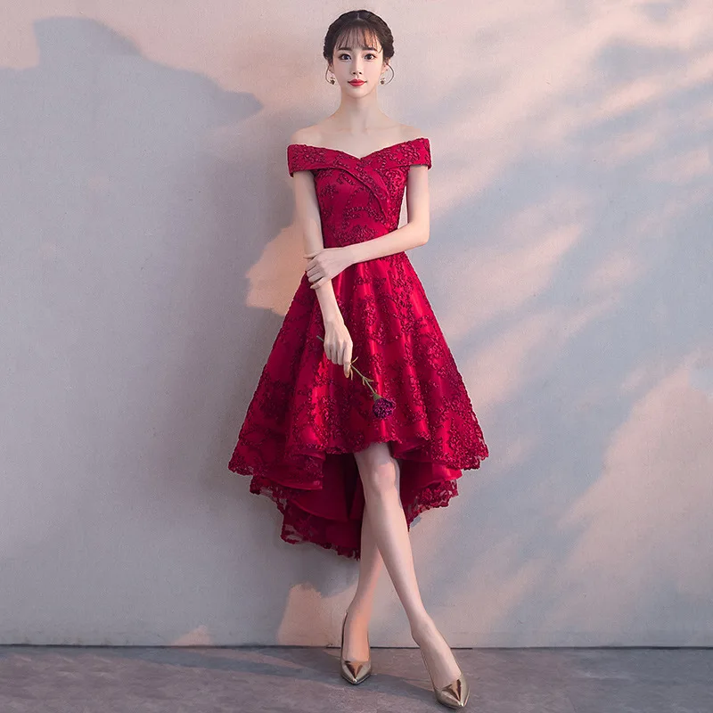 Robe de soiree Wine Red Elegant Evening Dresses Short Front Long Back Party Gown Dress Wedding Party Prom Dress customized