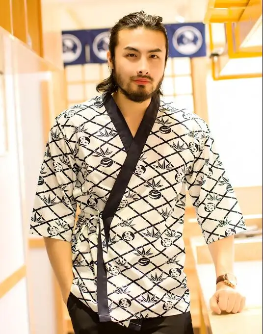 Mùa Hè Nấu Áo Nhà Hàng Nhật Đồng Phục Kimono Đầu Bếp Sushi Áo Khoác Ẩm Thực Làm Việc Cao Cấp