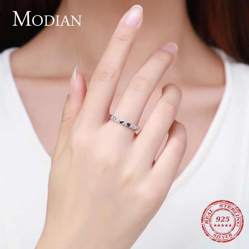 Modian Real 925 Sterling Silver Fashion Hearts Stackable Finger Rings For Women Hypoallergenic Fine Statement Jewelry Gift