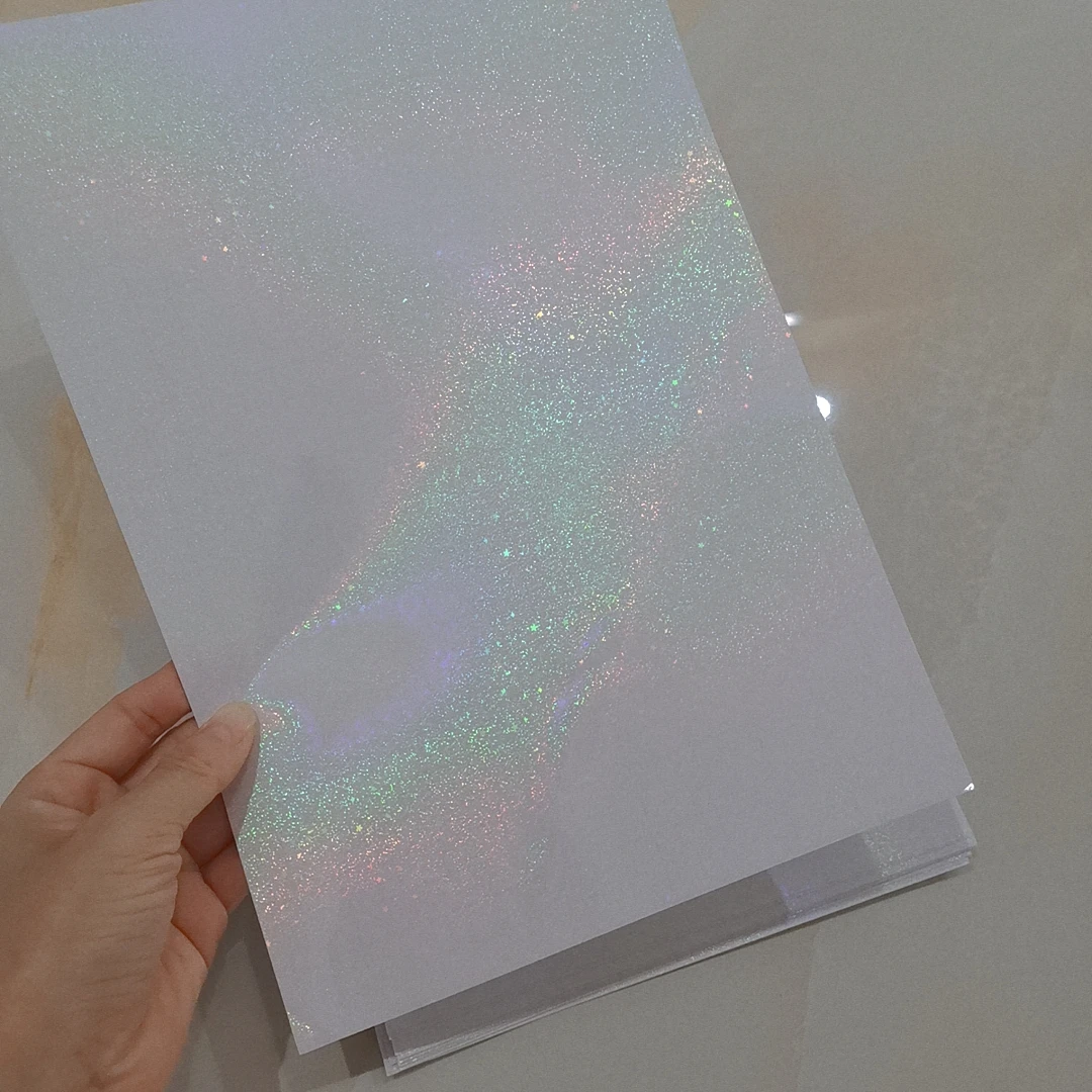 50 Sheets Holographic Holography Transparent Sand Glitter+Stars 210x297MM Cold Laminating Film DIY Card Adhesive Vinyl Themself