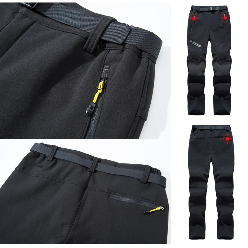 TRVLWEGO-Pantalones cálidos de invierno para hombre, ropa de senderismo y acampada al aire libre, de concha suave, luminosos, impermeables, de lana,