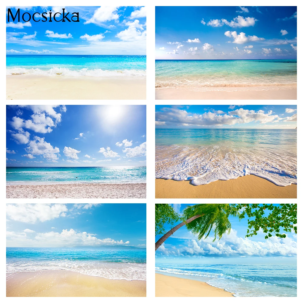 Blue Sky Sea Beach Photography Backdrop White Cloud Summer Portrait Background Photo Studio Hawaii Holiday Party Decoration Prop