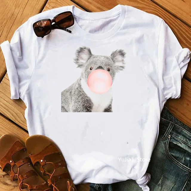 Bubble Gum Giraffe/Koala/Zebra /Bunny /Alpaca animal print funny tshirt femme summer 2021 sproof t-shirt women harajuku shirt