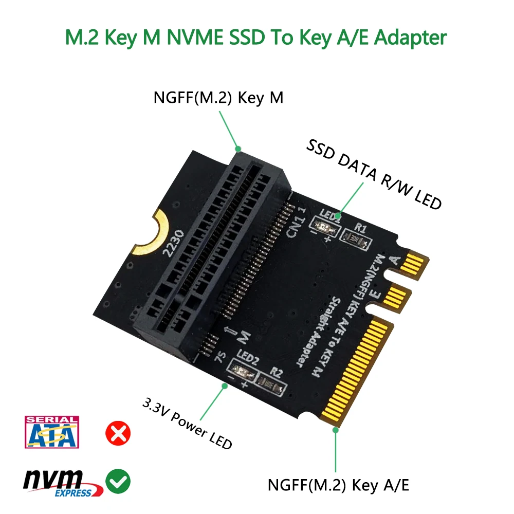 Адаптер M.2 NVME для SSD PCIE M2 NGFF Key M-M.2 Key A/E, адаптер для вертикальной установки для 2280 M2 NVME SSD Riser Card