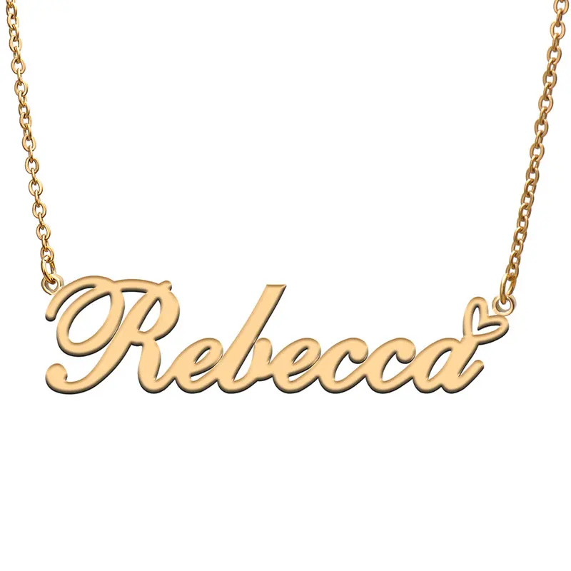 

Rebecca Love Heart Name Necklace Personalized Gold Plated Stainless Steel Collar for Women Girls Friends Birthday Wedding Gift