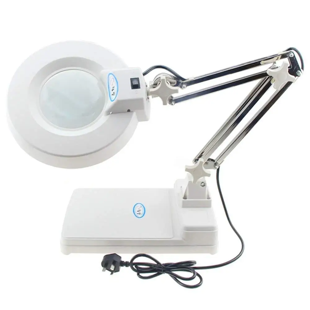 

220V Electronic 10X Desk Clip-on Magnifying Glass Lamp LED Lighted Illuminated Optical Magnifier Folding Stand for PCB Inspectio