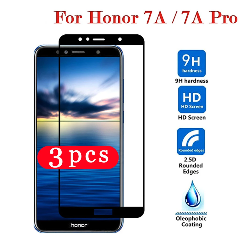 3Pcs full cover for huawei honor 7x 7s phone screen protector for huawei honor 7a 7c pro tempered glass protective film on glass