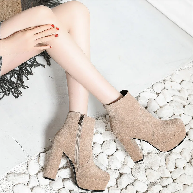 MORAZORA 2021 new top quality faux suede boots women high heels platform ankle boots for women zipper autumn winter shoes female