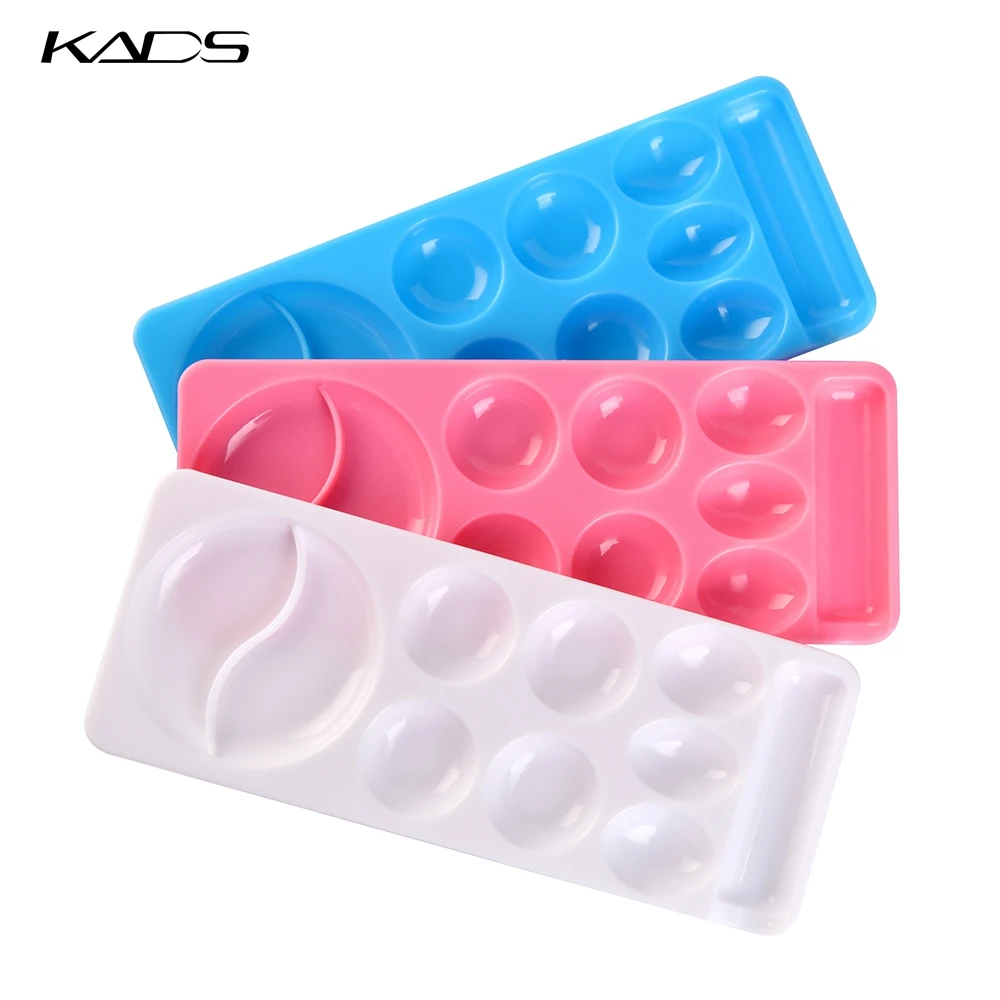 KADS Nail Art Color Palette 10 Grids Plastic Nail Gel Polish Drawing Color Mixing Plate Tray with Brush Holder DIY Painting Tool