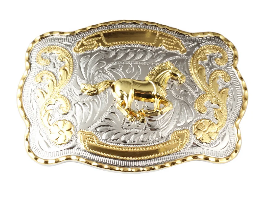 Hot Sale Rectangle Gold Color With Running Horse Cowboy Belt Buckle