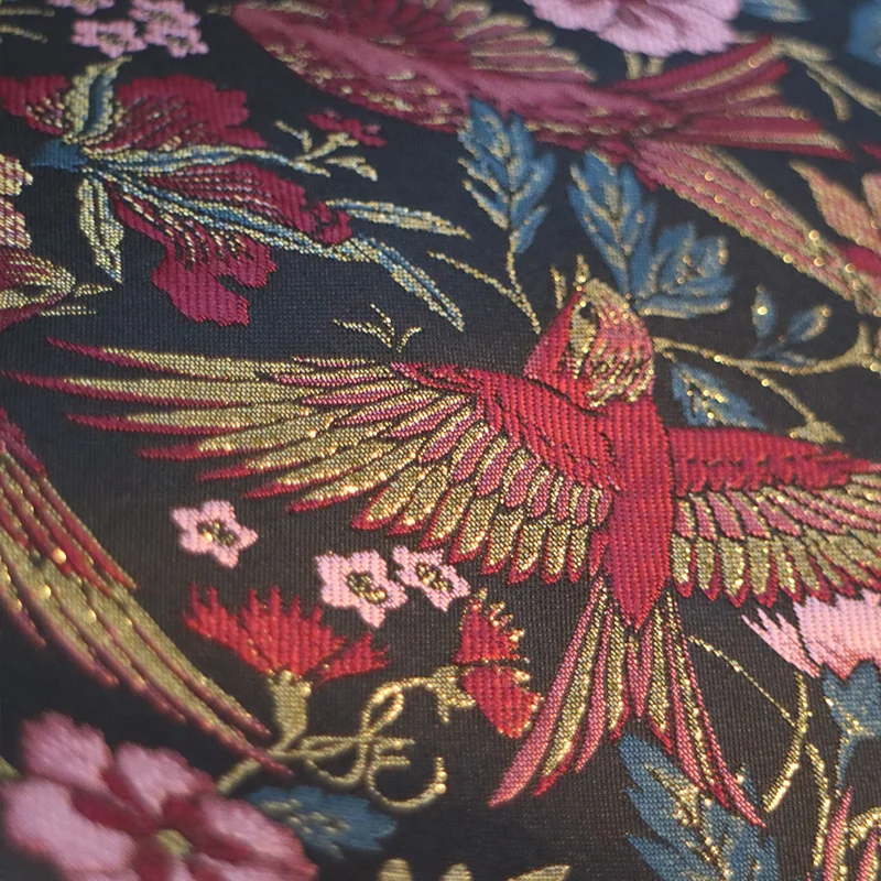 NW234 160cm Width Metallic Birds Flowers Black Jacquard Brocade Fabric Cushion/Pillow Case/Cheongsam/Costume/ Kimono/DIY Fabrics