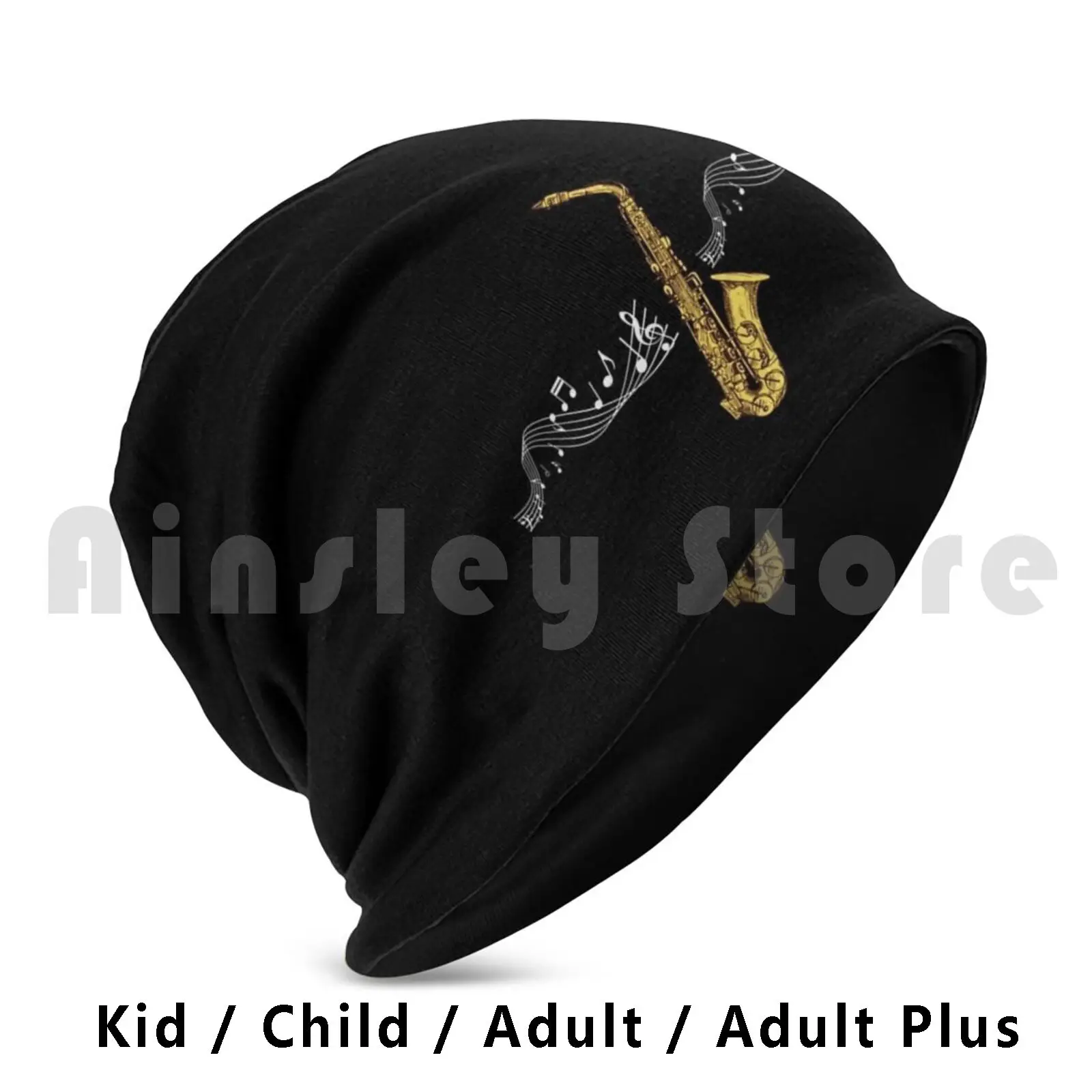 Saxophone With Music Notes | Sax | Music Lover Beanies Knit Hat 1248 Beanies Print Saxophone Sax Saxophonist