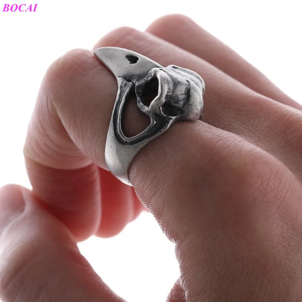 S925 Sterling Silver Rings 2021 New Fashion Antique Craft Punk Crow Skull Pure Argentum Popular Hand Jewelry