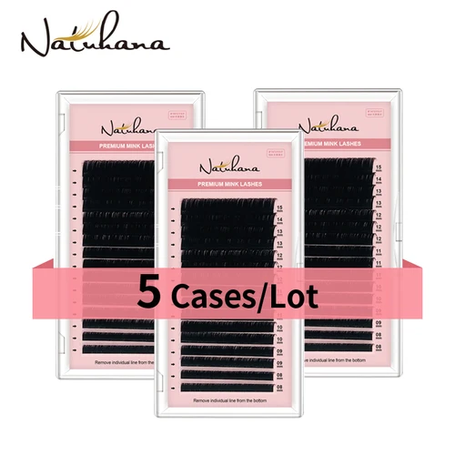 NATUHANA pestañas postizas 5 cajas/lote 16 filas 8 ~ 15mm pestañas mate extensión de pestañas de visón sintético maquillaje suave Natural Cilios