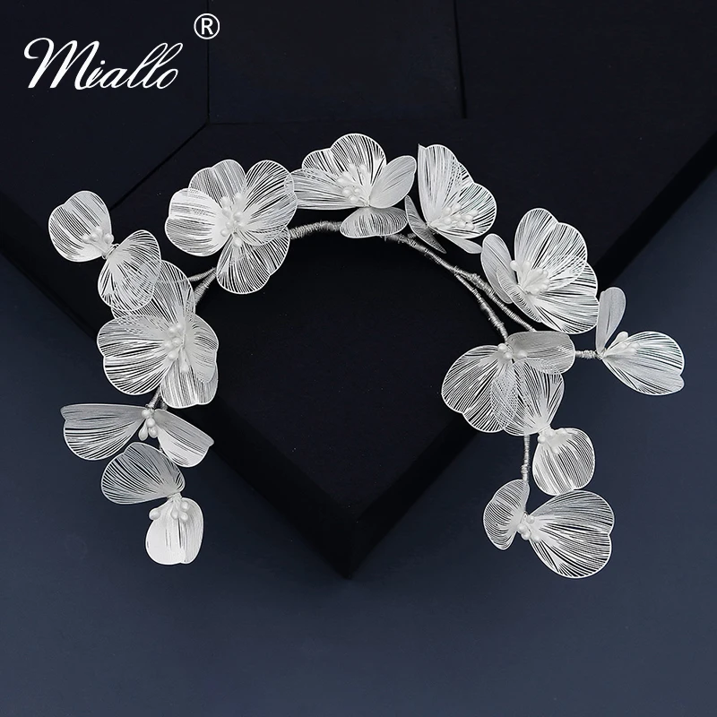 Miallo Bridal Wedding Headband Flower Pearl Hair Accessories for Women Hair Jewelry Party Bride Headpiece Bridesmaid Gift