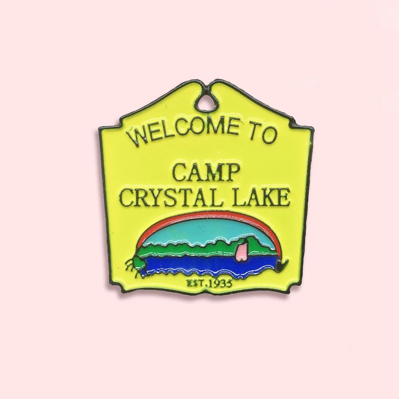 

Welcome To CAMP Enamel Pin Crystal Lake Badge Brooch Denim Clothes Fashion Panic Jewelry Gift For Friends Men Women