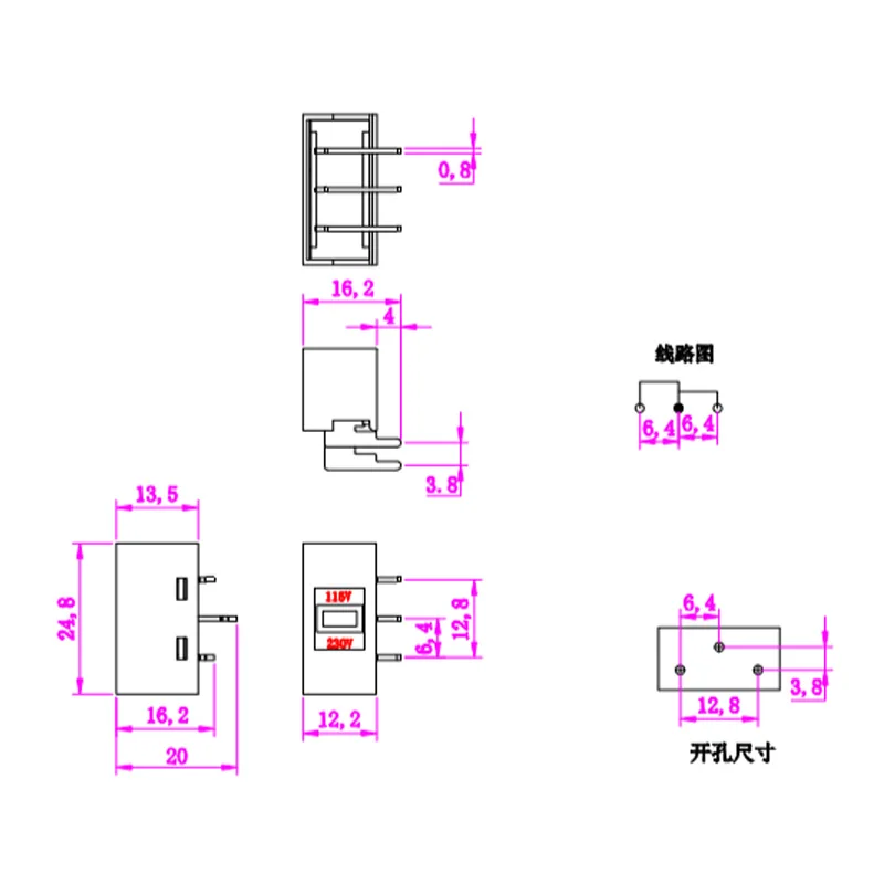 Convertidor de voltaje, fuente de alimentación, interruptor de conversión de voltaje, interruptor deslizante, 115V-230V, 110V-220V, caja de hierro, 3 pines, 6 pines, 25 uds.