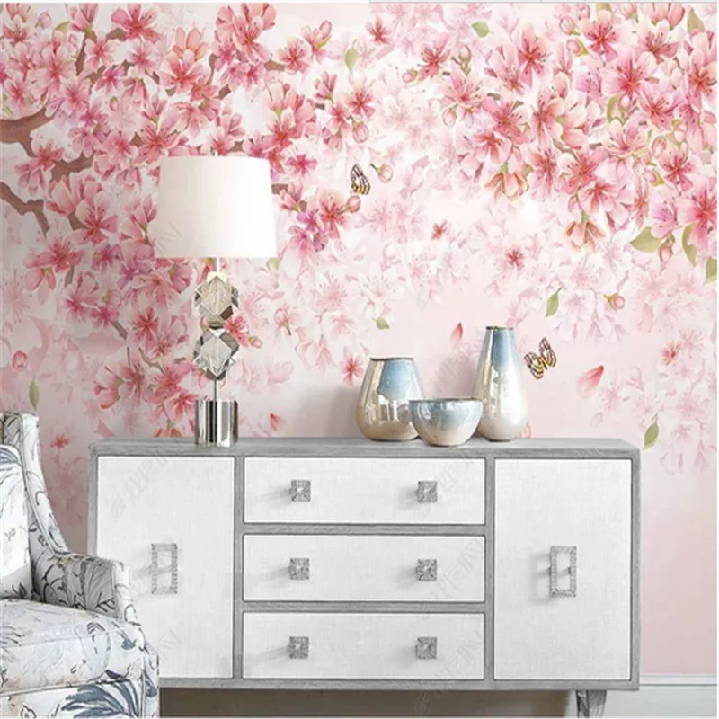 

Nordic pastoral romantic cherry blossom background wall papers bedroom mural flowers living room decoration murals wallpaper 3d