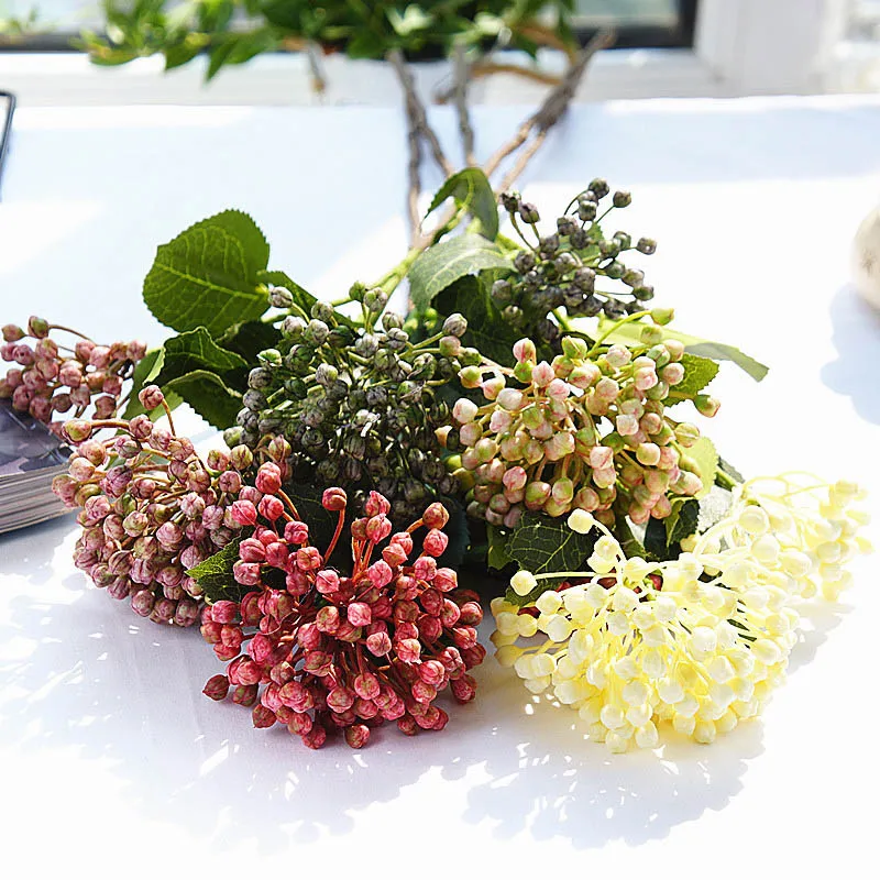 Hydrangea berry fruit branch plastic artificial flowers arrangement plant accessories garden room decor flores artificiales