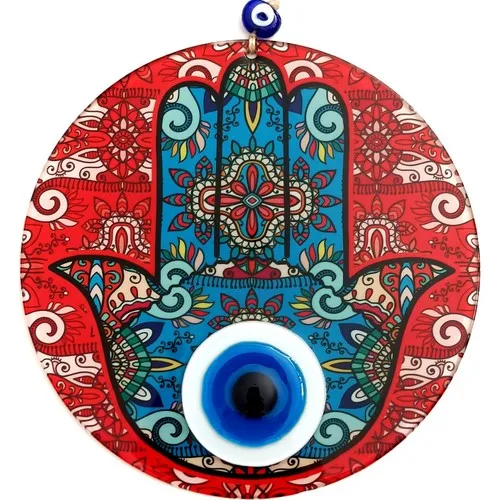 Fusion Glass Hamse Hand Fatma Mother Blessings Hand 23x23 Centimeters Handmade Evil Eye Wall Ornament 5 Fingers hand