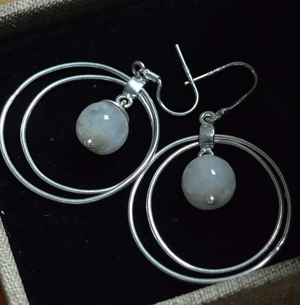 

Серьги из стерлингового серебра 925 пробы с натуральным синим огненным лунным камнем, 45 мм, AE2604