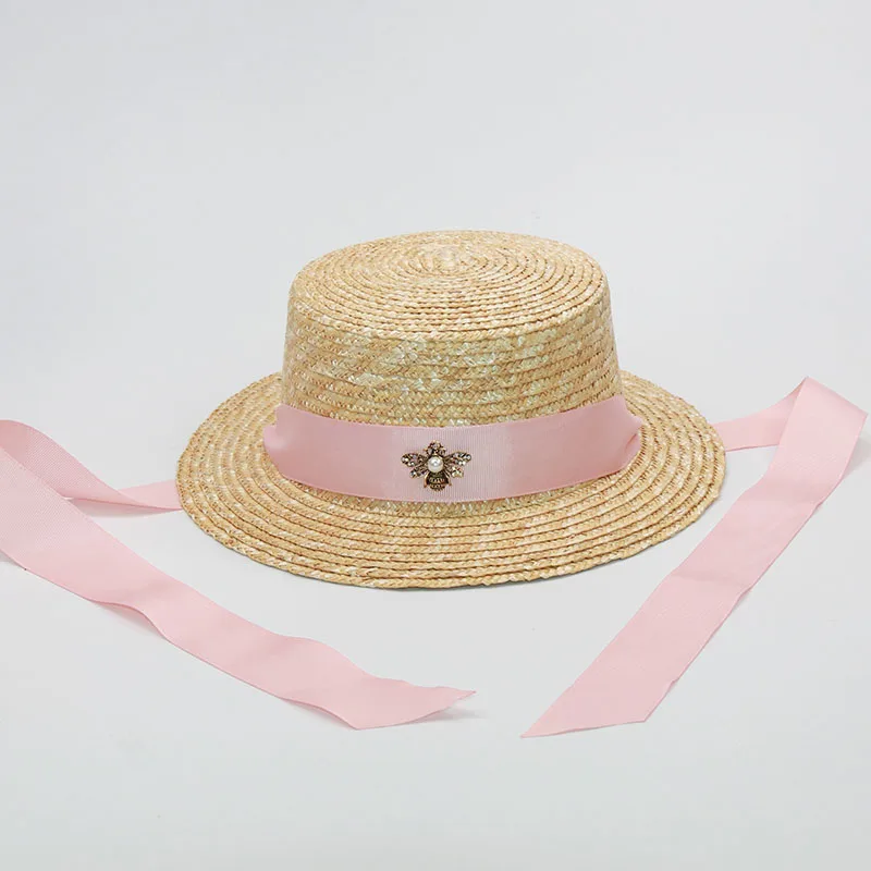 New Fashion Bee Long Ribbon Girls Sun Hats Women Summer Straw Beach Hats Parent-child Hat Children Visor Cap Wholesale NH818