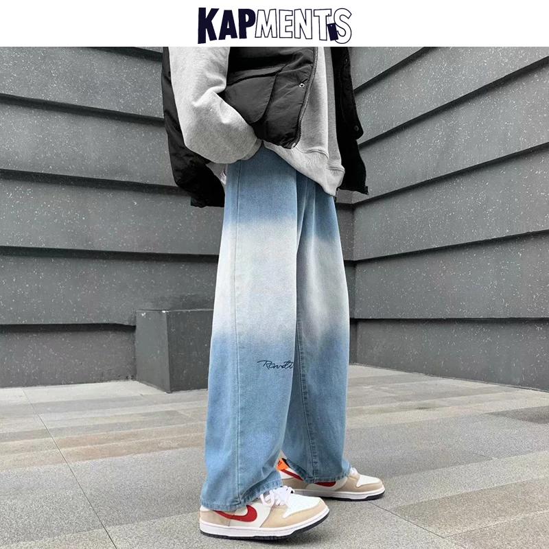 KAPMENTS Men Tie Dye Black Baggy Jeans Pants 2023 Mens Letter Streetwear Straight Denim Trousers Male Casual Korean Harem Pants