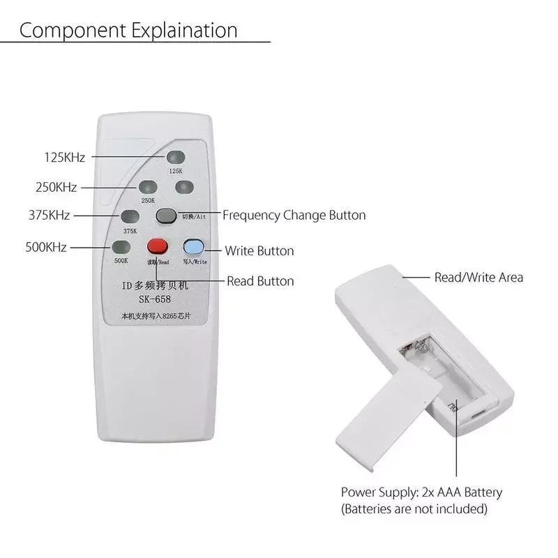 Handheld Rfid Smart Chip Card Reader Id-125/250/375/500khz Writer T5577 Key Duplicator Em4305 Clone Badge Tag Copier