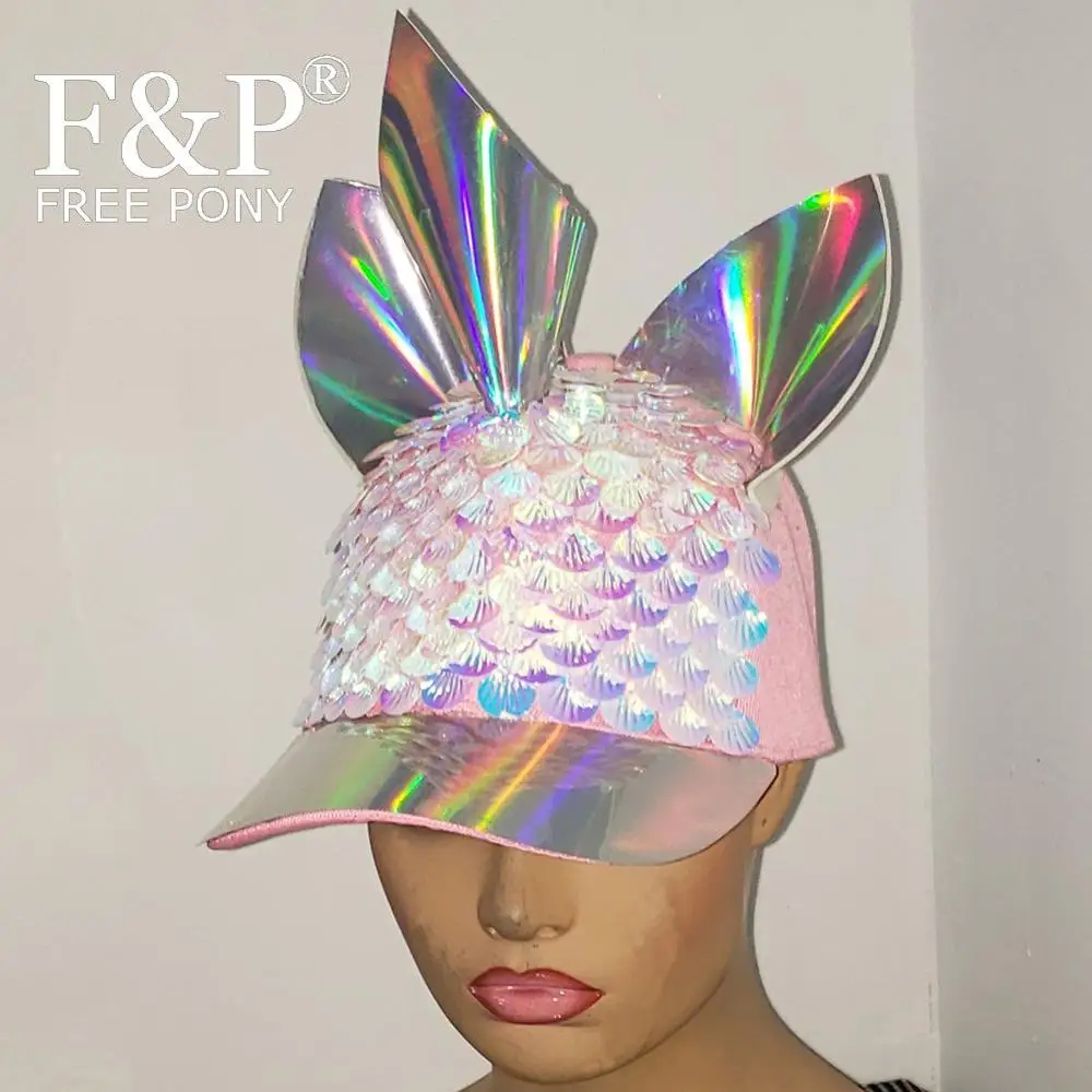 Burning Man Festival Holographic Mermaid Scale Unicorn Hat Cap Carnival Costume Gogo Dancer Halloween Cosplay Accessories