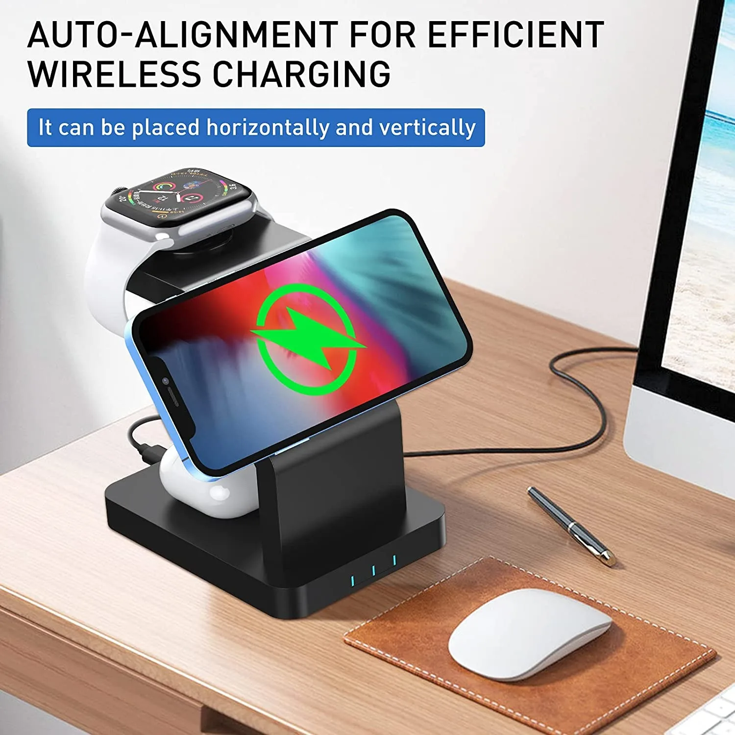 15W Magnetic Wireless Charger Stand 4 in 1  Fast Charging Dock Station For iPhone 13 12 Pro Max Mini Apple Watch 7 Airpods Pro