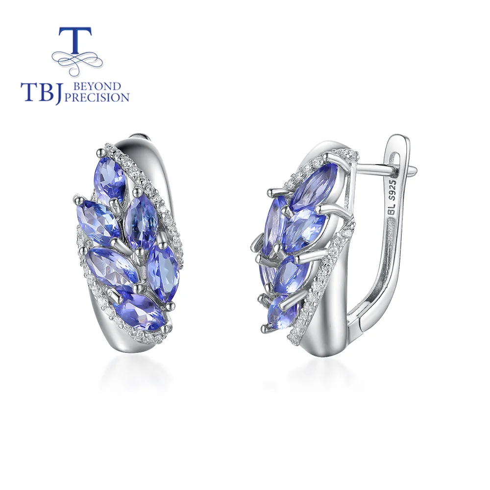 

Tbj,100% Natural 3.5ct Tanzanite gemstone clasp women earring real gemstone 925 sterling silver fine jewelry for women nice gift