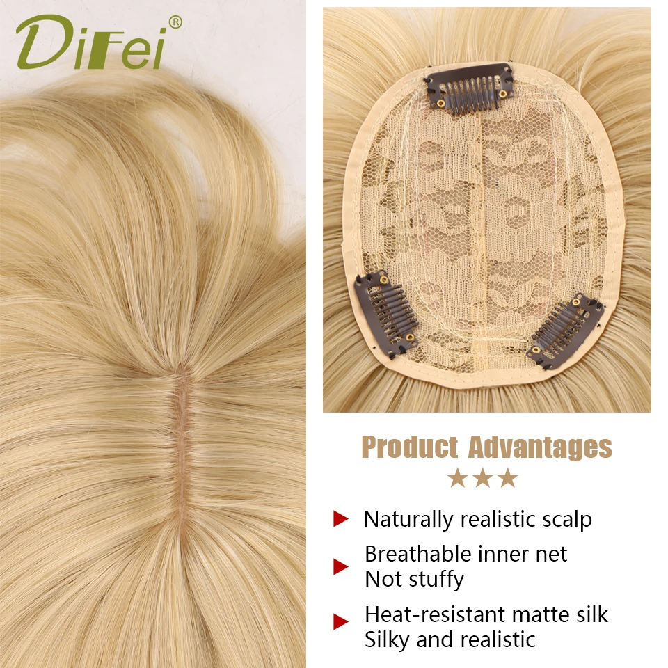 DIFEI-Cabelo Humano com Franja, Peruca Meia Cabeça, Liso Natural Fofo, Invisível, Substituição Sem Costuras, Cabelo Sintético