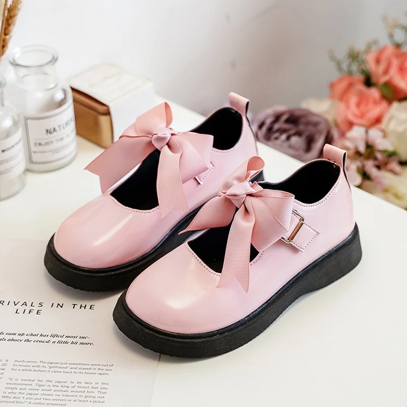 2021 Kids Shoe Girl Leather Shoes For Children Autumn Princess Student Dress Shoes Party Fashion Pearl Bow 3 5 7 8 9 10 12 Year