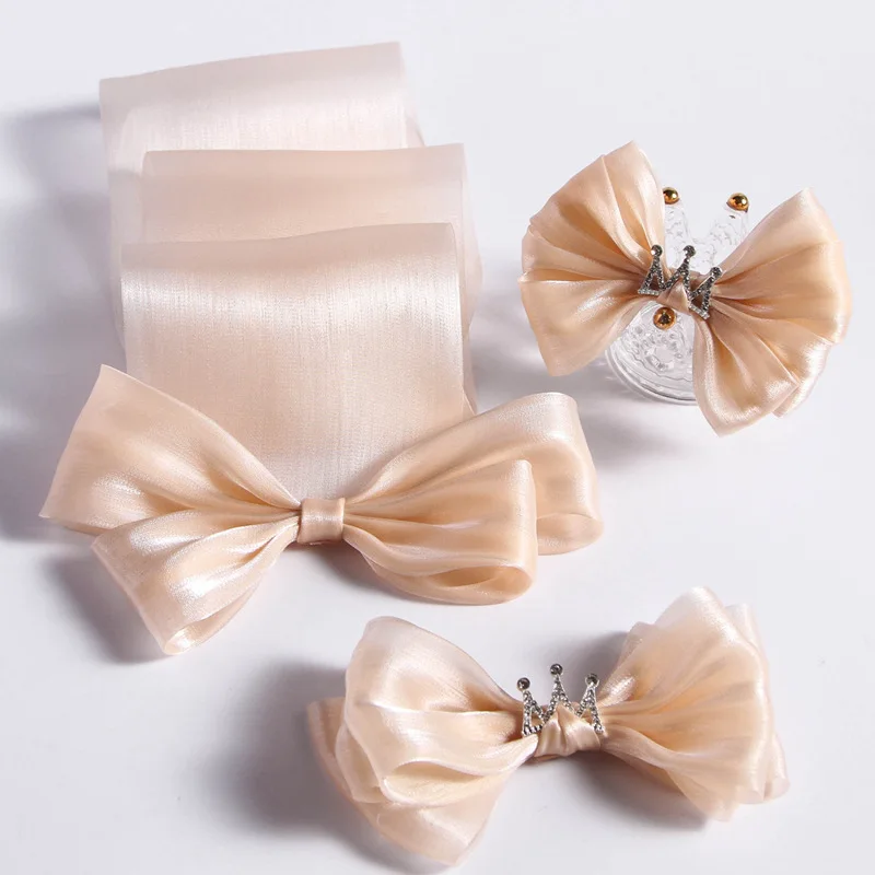 Seersucker Chiffon Ribbon Tulle DIY 8cm 12cm Mermaid Pearl Luster Gradient Organza Gauze Hair Accessories Band Bow Material リボン