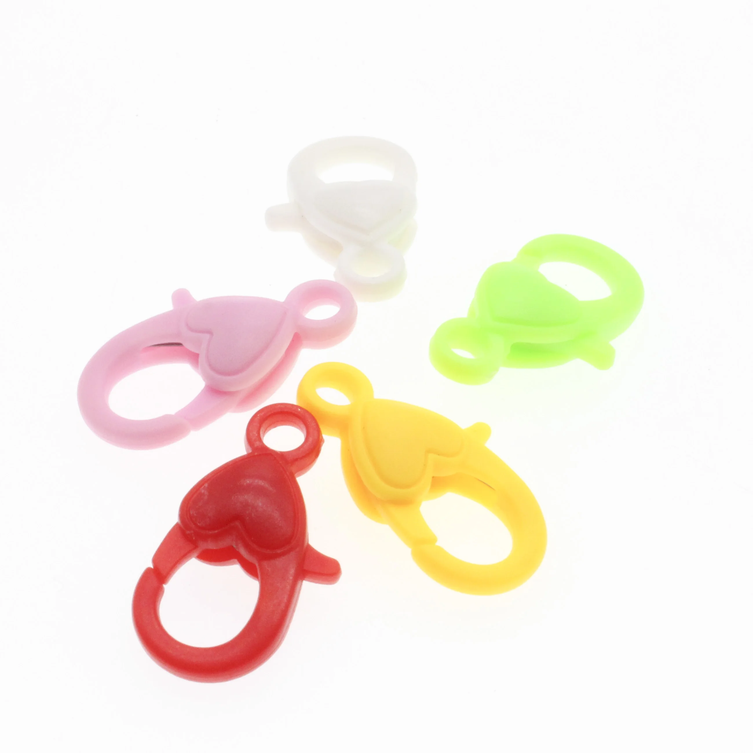 20Pcs Love Heart Shape Plastic Lobster Clasp Colorful Keychain Split Hooks For Jewelry Making Supplies Accessories DIY 22mm