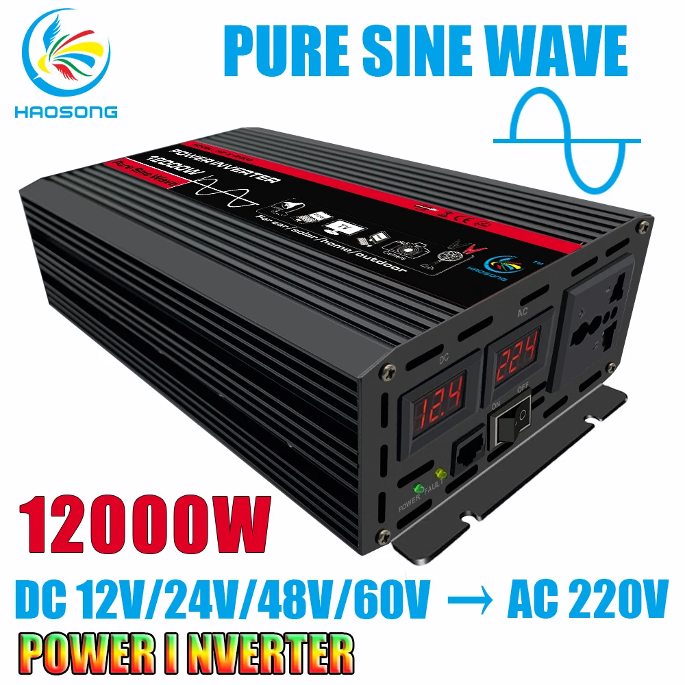 

12000W Car Power Inverter DC 12V/24V/48V/60V to AC 220V Pure Sine Wave Inversor 12 V 220 V Auto Car Convertor Invertor