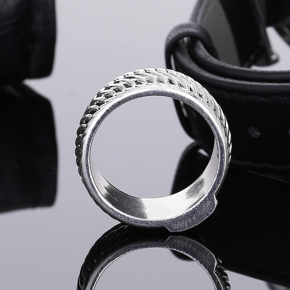 Ancient Silver color Fashion Tire Pattern Men\'s Buddha Chain Link Finger Ring Jewelry To Women Gifts Punk Biker Wide Chain Ring