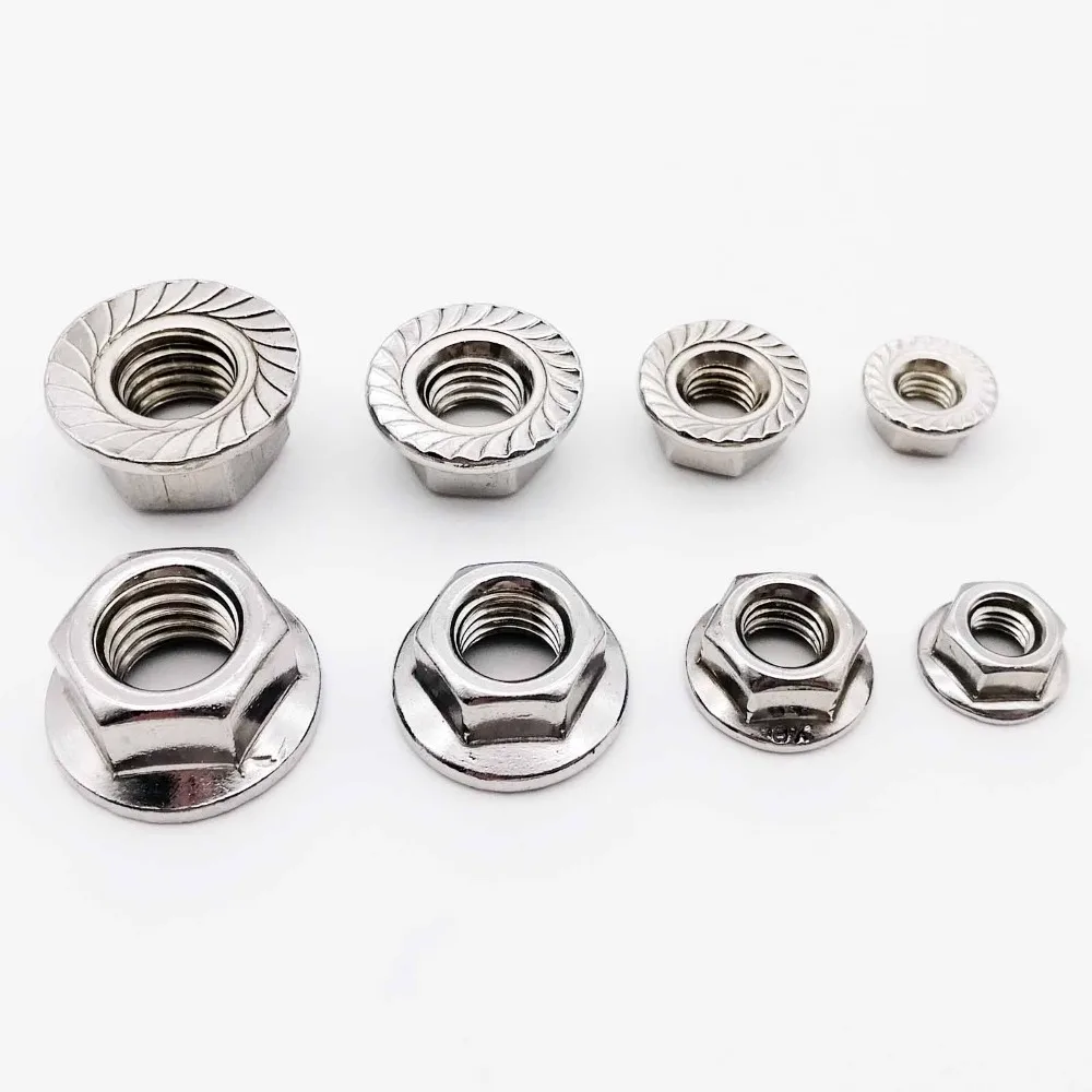 M3 M4 M5 M6 M8 M10 M12 Hochwertiger Edelstahl Sechskant-Sechskantkopf gezahnte Spinlock-Flanschmutter Sicherungsmutter DIN6923 – Detail 3