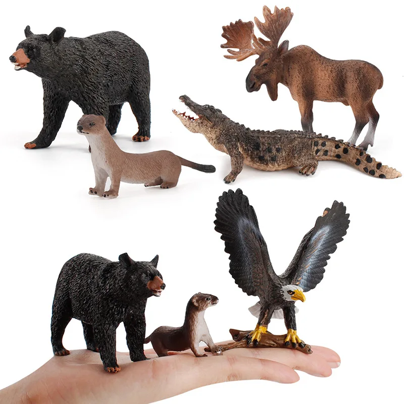 Figuras de acción de PVC de animales salvajes para niños, juguetes educativos de simulación de animales de la selva, Lobo, Bison, águila, oso, Cocodrilo, adornos de colección