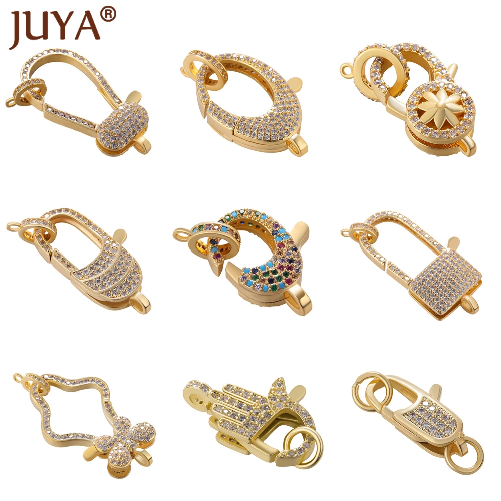 Multi Styles Cubic Zirconia Lobster Clasps For Jewelry Components Cooper Connectors Necklace Accessories DIY Jewelry Supplies