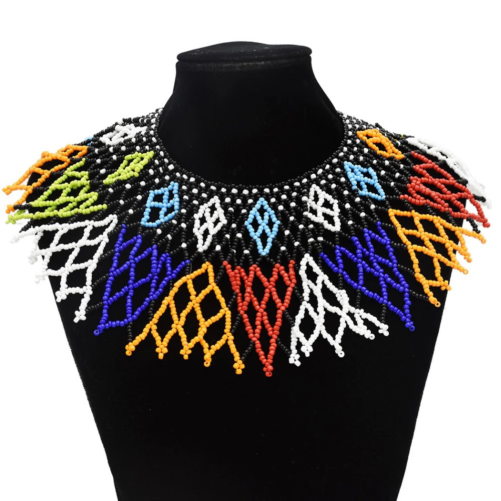African Ethnic Colorful Bead Bib Choker Necklace for Women Indian Tribal Festival Party Wedding Collar Nigeria Statement Jewelry