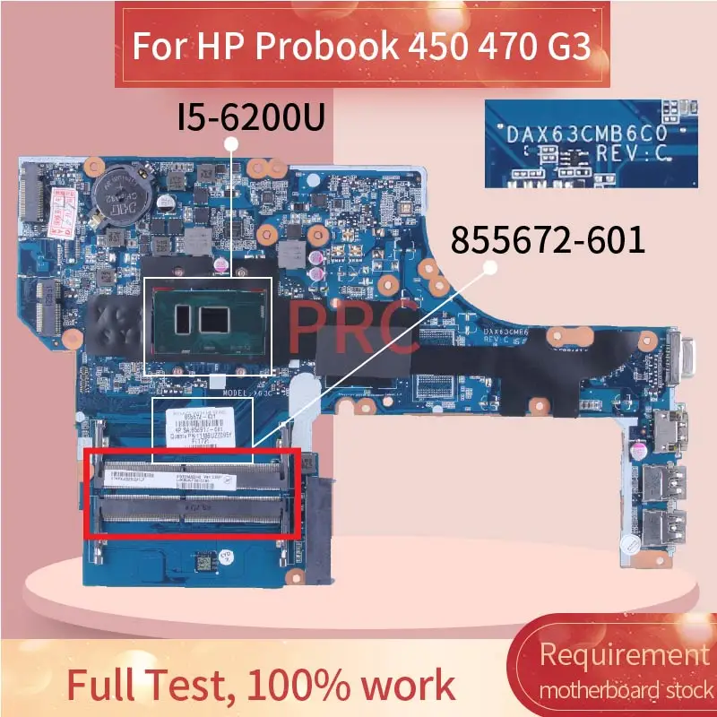 Imagem -02 - para hp Probook 450 470 g3 I56200u Laptop Motherboard 855672-601 Dax63cmb6c0 Sr2ey Ddr4 Notebook Mainboard