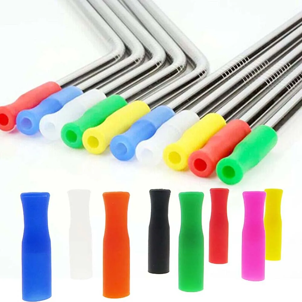 20pcs Food Grade Silicone Straw Tip Cover Anti Burn Teeth Protector Bar Party Supplies