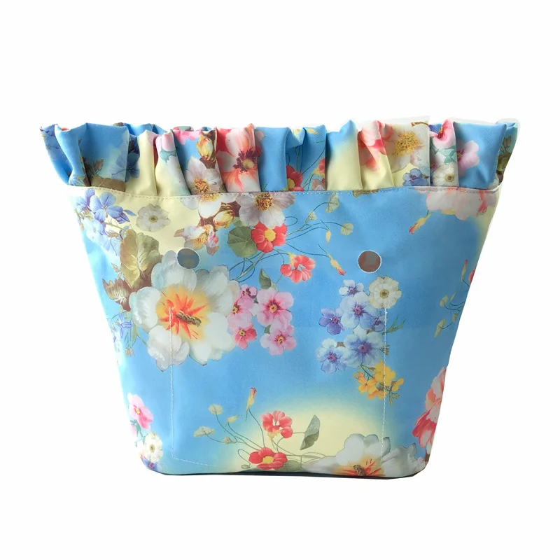 Floral Border Lining Colorful Print  Inner Zipper Pocket For Classic Mini Obag insert with inner waterproof coating for O bag