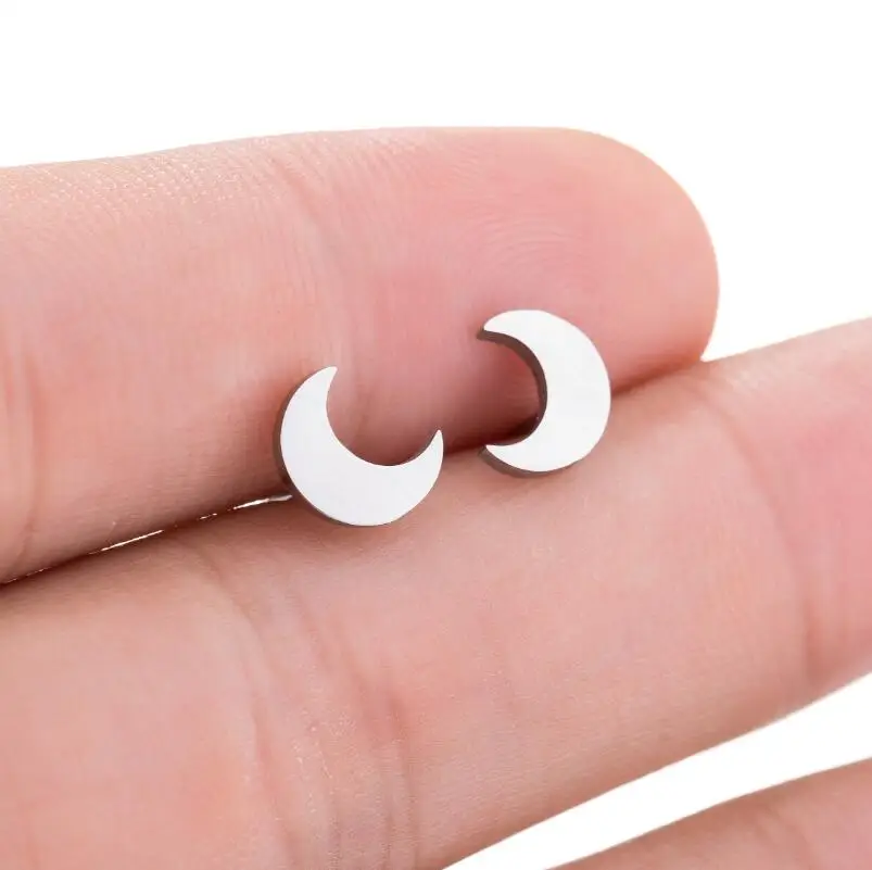 Trendy Stainless Steel Moon Earrings For Women Cute Crescent Ear Studs Stud Earing Penagram Jewelry Gift Orecchini a lobo