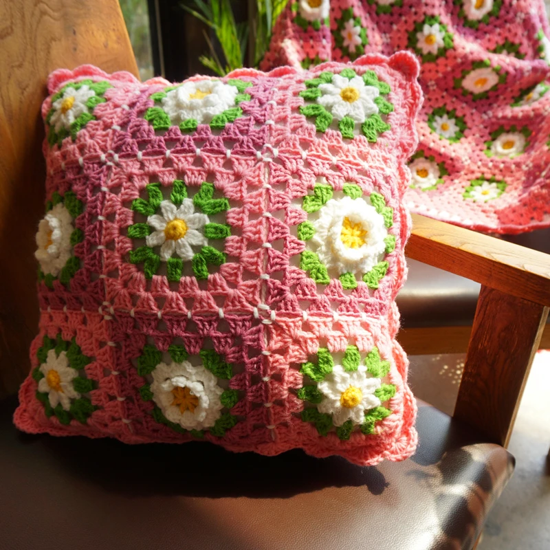 

Handmade Crochet Color Back Cushion Sofa Garden flowers Cushion Auto Parts Traits Girdle Pillow Cover Wedding Decor Prop 40x40cm